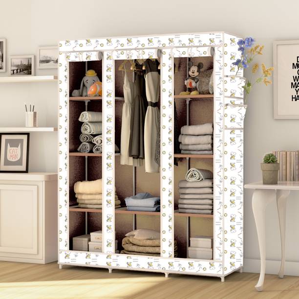 FurniGully 3 Fold 10 Rack Digital Print Cotton Collapsible Wardrobe