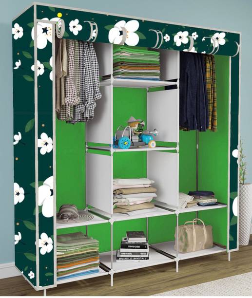 SHOEVAULT 8 Shelf Foldable Collapsible Wardrobe Storage Organizer Almirah Cloth Rack PP Collapsible Wardrobe