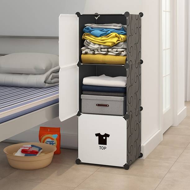 Evrum 3-Door 3-Shelf Plastic almirah for kids, almirah of clothes ,cupboard PC Collapsible Wardrobe