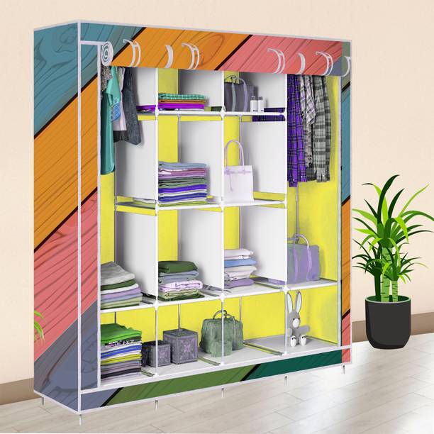 INSIDE STYLE Carbon Steel Frame – 12 Shelf Foldable Almirah, Non-Woven Clothes Storage Rack Carbon Steel Collapsible Wardrobe