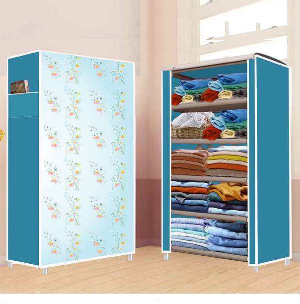 HUMBLE KART 5 Shelf Foldable Collapsible Wardrobe Storage Organizer Almirah Cloth Rack PP Collapsible Wardrobe