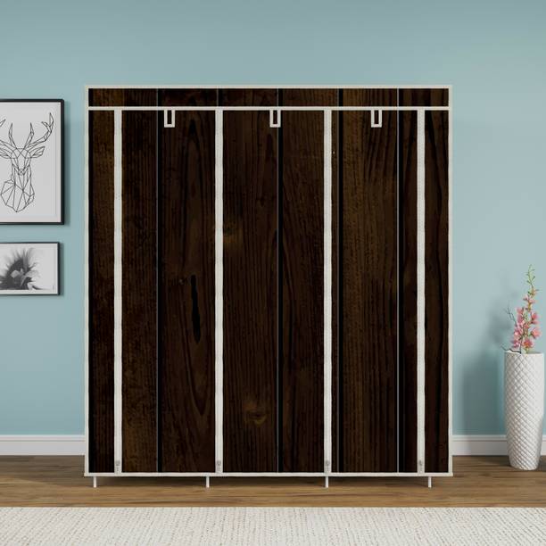 FurniGully Digital Wood Printed Carbon Steel Collapsible Wardrobe