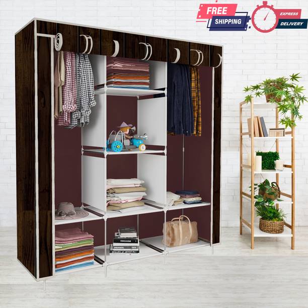 SPIRITED 3 door 8 Shelf Carbon Steel Collapsible Wardrobe