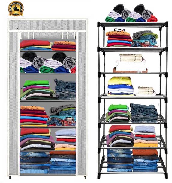 G Genipap 6 Shelf Foldable Collapsible Wardrobe Storage Organizer Almirah Cloth Rack Carbon Steel Collapsible Wardrobe