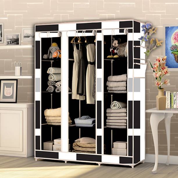 FurnishBite C2 Printed Wardrobe Carbon Steel Collapsible Wardrobe