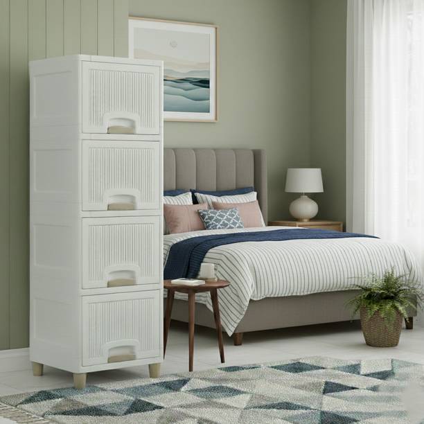 GROTHEORY 4 Compartment Slim Cabinet for Narrow Kitchen & Balcony Rack for Household PP Collapsible Wardrobe