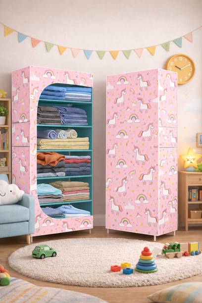 Porchex Kids Fabric Wardrobe with 6 Shelves | Foldable & Portable Kids Cupboard/Almirah PP Collapsible Wardrobe