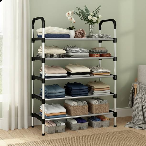 ADIXEL Space-Saving 5-Tier Metal Open Collapsible Wardrobe ,Home Entryway, Bedroom PP Collapsible Wardrobe