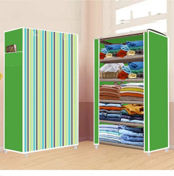 HUMBLE KART 5 Shelf Foldable Collapsible Wardrobe Storage Organizer Almirah Cloth Rack PP Collapsible Wardrobe