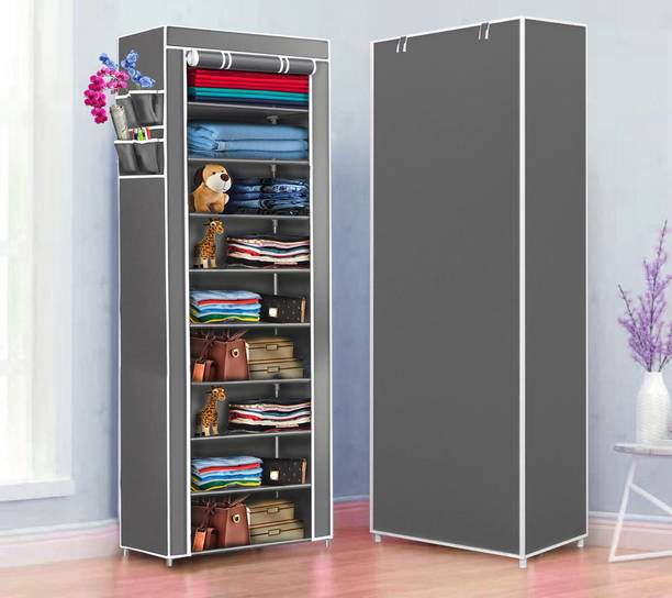 FurniGully 1 Door 9 Shelf Fabric PVC Collapsible Wardrobe