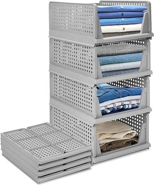 Suvarn Industries Plastic Foldable and stackable closet Drawer Organizer for Clothes (Pack of 10 PVC Collapsible Wardrobe