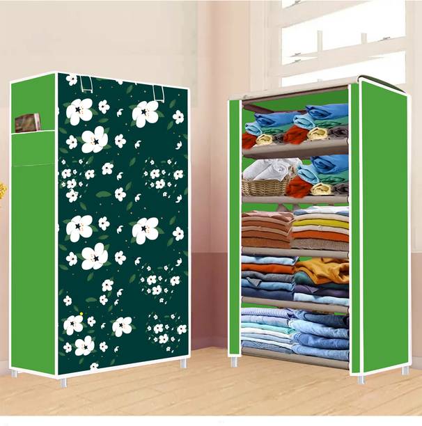 BEEYZELL 5 Shelf Foldable Collapsible Wardrobe Storage Organizer Almirah Cloth Rack PVC Collapsible Wardrobe