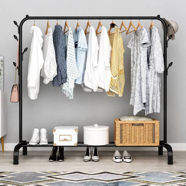 LIGER BLINDS 1 Door 2 Shelf Open Coat clothes hanger stand PP Carbon Steel Collapsible Wardrobe