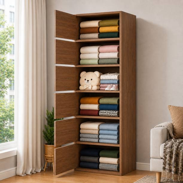 Sasimo 6-Door 6-Shelf Closet Engineered Wood Collapsible Cupboard PC Collapsible Wardrobe