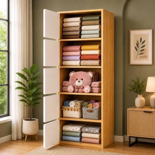Sasimo 5-Door 5-Shelf Closet Engineered Wood Collapsible Cupboard PC Collapsible Wardrobe