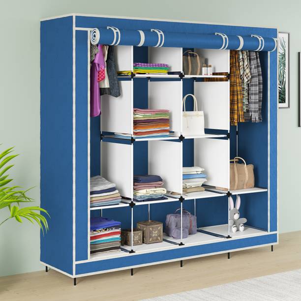 HUENISH 88170 Storage Organizer Shelves for Clothes Racks Non Woven Fabric Almirah PP Collapsible Wardrobe