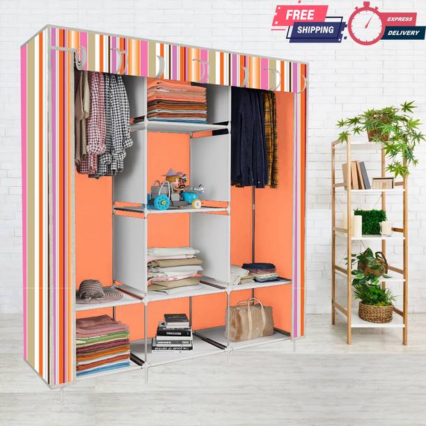 Zooper 3 door Shelf Printed Carbon Steel Collapsible Wardrobe