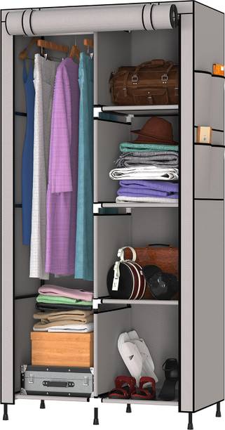 MY ARMOR Foldable Wardrobe/Cabinet/Multipurpose Storage Rack with 2 Doors and 5 Shelves PP Collapsible Wardrobe