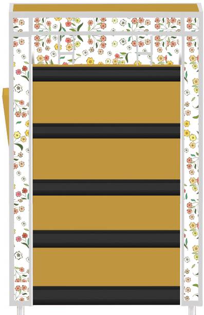 MEZIRE 5 Shelf Warm Flower Print PP Collapsible Wardrobe