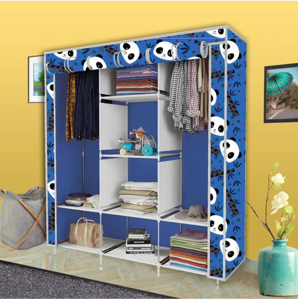 SHOEVAULT 8 Shelf Foldable Collapsible Wardrobe Storage Organizer Almirah Cloth Rack Carbon Steel Collapsible Wardrobe