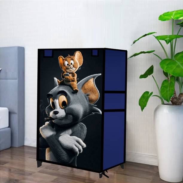 GlowSilk Cartoon Tom & Jerry Printed, 4 Shelves, PVC Collapsible Wardrobe