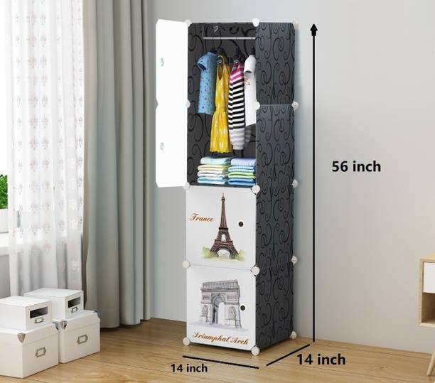 UTILLO 4 Door Black PP Collapsible Wardrobe