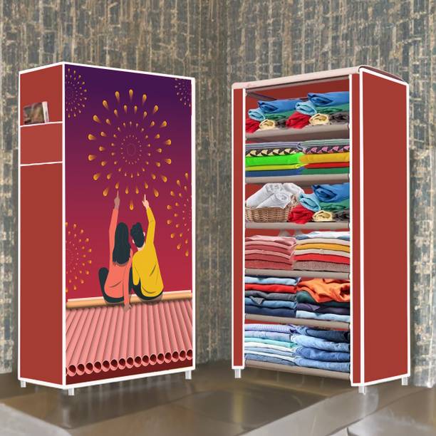 mr extension 6 Shelf Couple Printed PP Collapsible Wardrobe