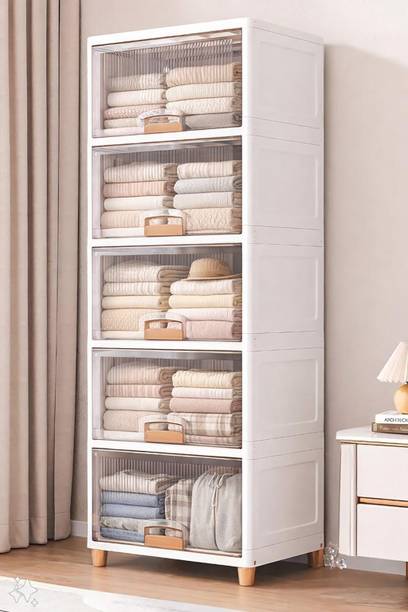 Sasimo 5-Door 5-Shelf Plastic foldable Cupboard PC Collapsible Wardrobe