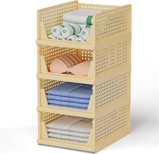 FLYUP Plastic Foldable and Stackable Closet Drawer Organizer for Clothes (Pack of 6) PVC Collapsible Wardrobe