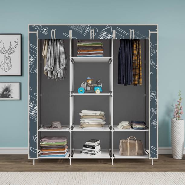 INSIDE STYLE Portable Collapsible Cloth Wardrobe – 8 Shelf Foldable Storage Cabinet Carbon Steel Collapsible Wardrobe