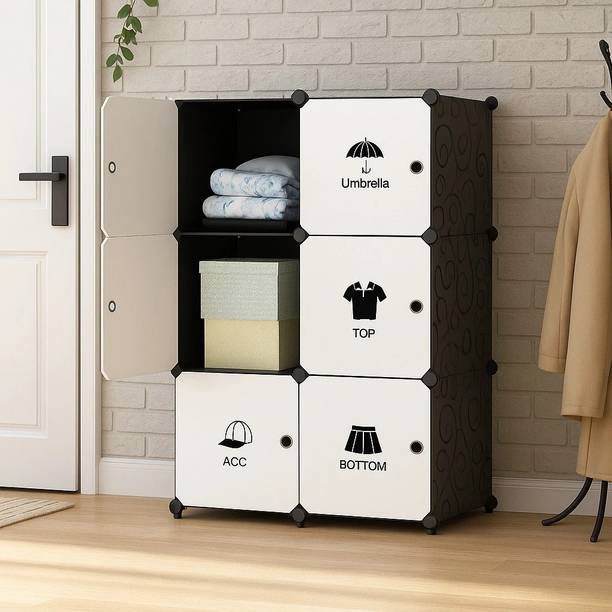LUHI 6-Door 6-Shelf Plastic almirah for kids, almirah of clothes ,cupboard PC Collapsible Wardrobe