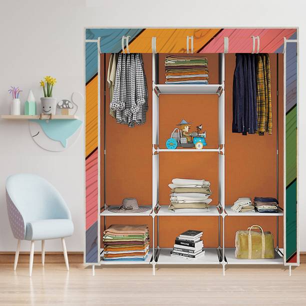 MEZIRE 8 Shelf Foldable Collapsible Wardrobe Storage Organizer Almirah Cloth Rack PP Collapsible Wardrobe