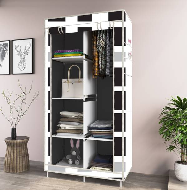 Kaya Trek Carbon Steel Frame – 6 Shelf Foldable Almirah, Non-Woven Clothes Storage Rack Carbon Steel Collapsible Wardrobe