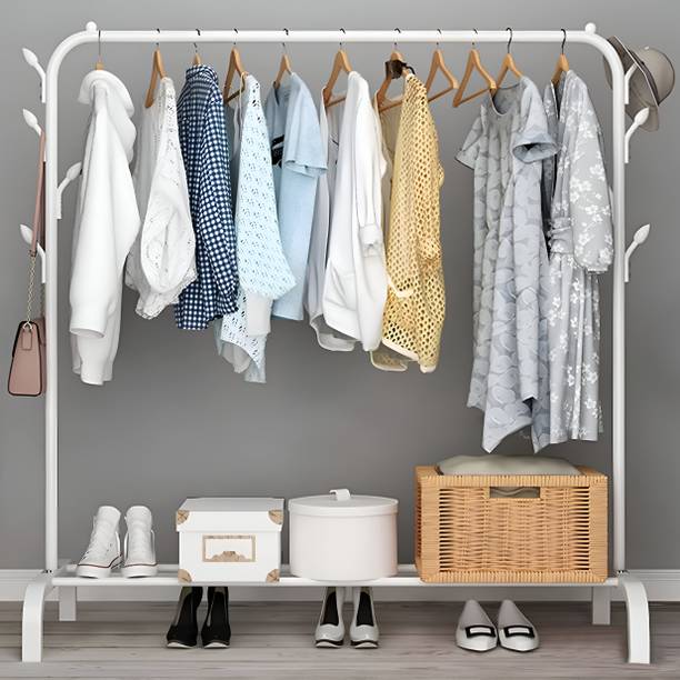 TLK-HWB Metal Garment Freestanding Rack HeavyDuty Indoor Bedroom ClothesCoat Shoes Stand Carbon Steel Collapsible Wardrobe