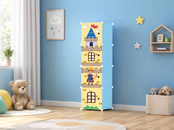 Furndaddy 4 Door 4 Shelf Plastic Metal Collapsible Wardrobe, Clothes, Shoes,etc. Organiser PP Collapsible Wardrobe