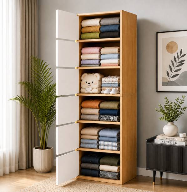 Sasimo 6-Door 6-Shelf Closet Engineered Wood Collapsible Cupboard PC Collapsible Wardrobe