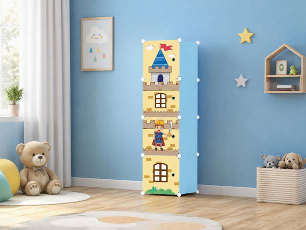 Furndaddy 4 Door 4 Shelf Plastic Metal Collapsible Wardrobe, Clothes, Shoes,etc. Organiser PP Collapsible Wardrobe