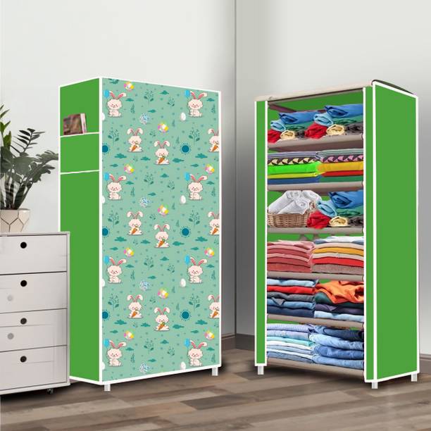 Zofiy 6 Shelf Cartoon Rabbit Printed PP Collapsible Wardrobe