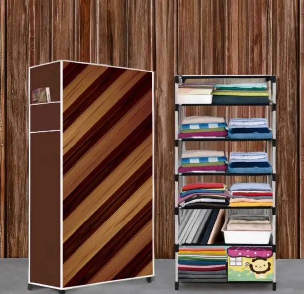 PEDALUP 6 Tire Foldable Collapsible Wardrobe Storage Organizer Almirah Cloth & Shoe Rack PVC Collapsible Wardrobe