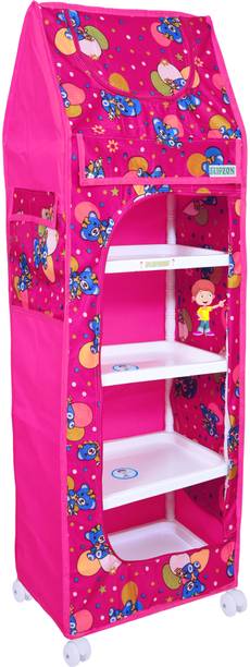 FLIPZON Plastic Multipurpose 5 Shelve Baby Wardrobe, Foldable, (Unbreakable Material) PVC Collapsible Wardrobe