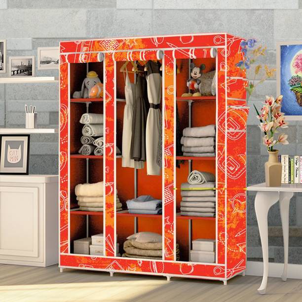 KushHome C2 Printed Wardrobe Carbon Steel Collapsible Wardrobe