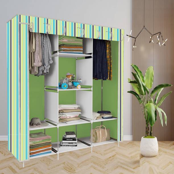 INSIDE STYLE Foldable Collapsible Wardrobe Storage Almirah Cloth Rack PP Carbon Steel Collapsible Wardrobe