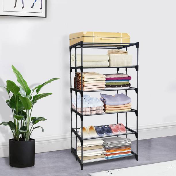 Philoshop 7 Tier Metal Book Shelf PVC Collapsible Wardrobe