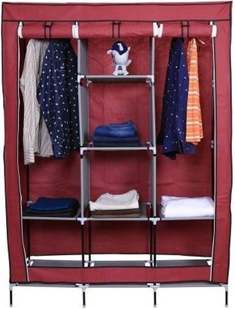 SHYAM JI Wardrobe Closet Organizer with 2 Hanging Spaces & 8 Shelves Carbon Steel Collapsible Wardrobe