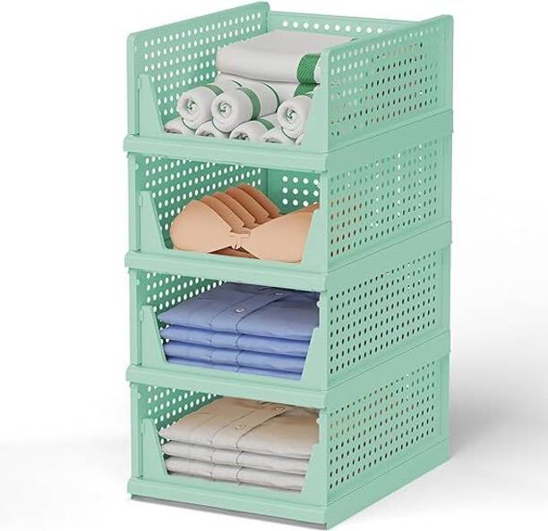 FLYUP Plastic Foldable and Stackable Closet Drawer Organizer for Clothes (Pack of 3) PVC Collapsible Wardrobe