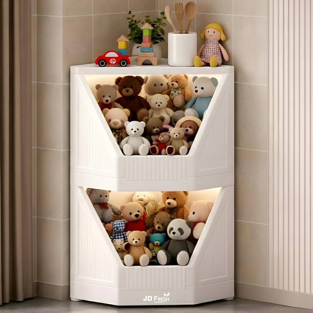 JD FRESH 2 Tier Plastic Corner Storage Cabinet/Stackable Cupboard for Storage PP Collapsible Wardrobe