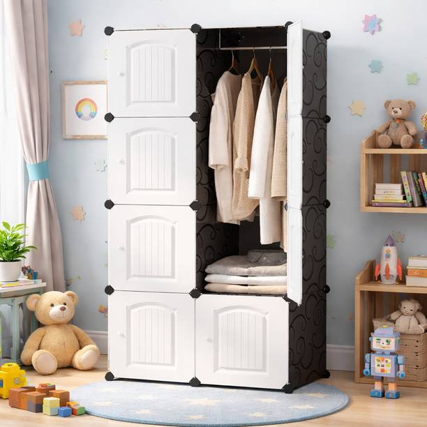 Evrum 8-Door 8-Shelf Plastic almirah for kids, almirah of clothes ,cupboard PC Collapsible Wardrobe