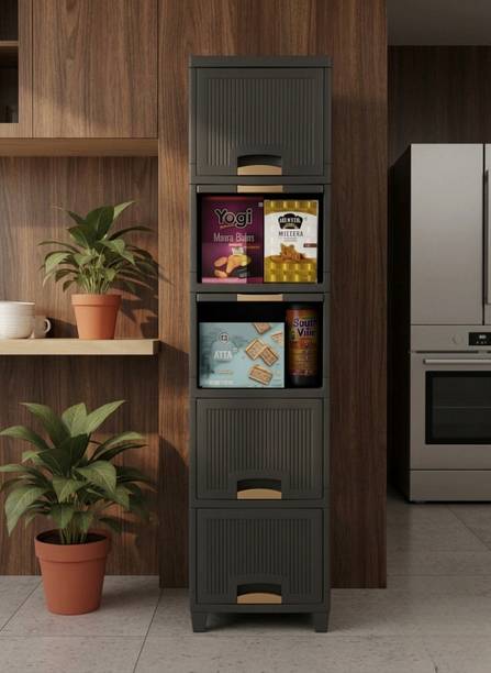 HUMBLE KART 5 Layer Black Collapsible Wardrobe PP Collapsible Wardrobe