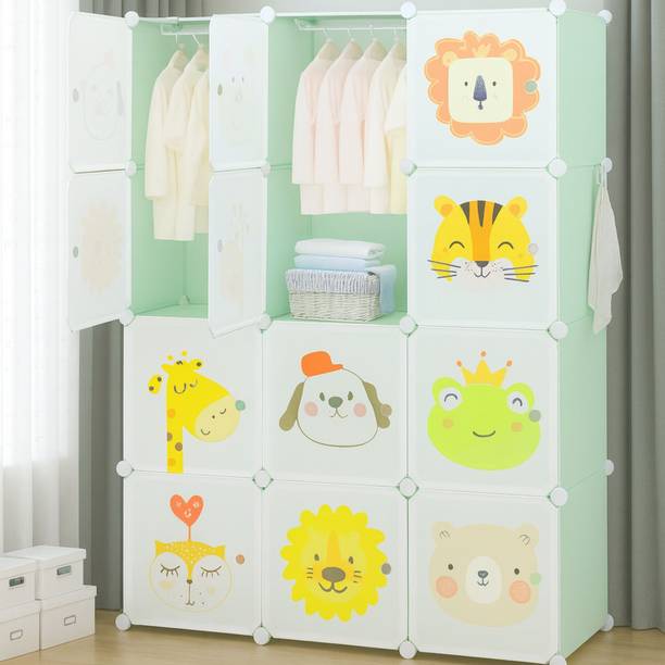 Little Olive Plastic Wardrobe with Height Chart, Animal Print Design, for Toys & Clothes PP Collapsible Wardrobe