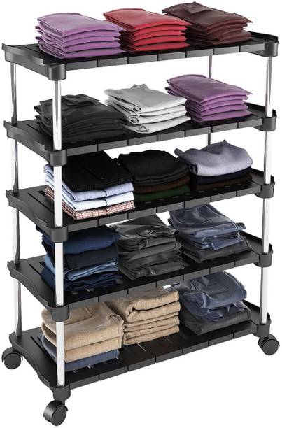Trendy Super Smart Premium Multipurpose Shoe/Chappal/Book/Clothes Rack (5 Shelves) PVC Collapsible Wardrobe
